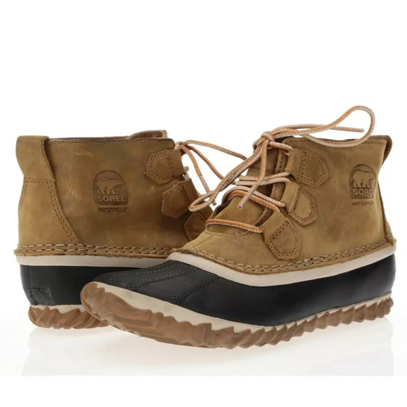Sorel Out N About Tan Brown Nubuck Leather Rubber Waterproof Booties Size 37 - Picture 13 of 13